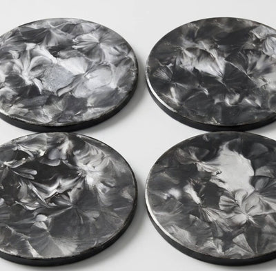 Hand painted Black & Silver Marbled Ceramic Coaster - Modern Home Decor