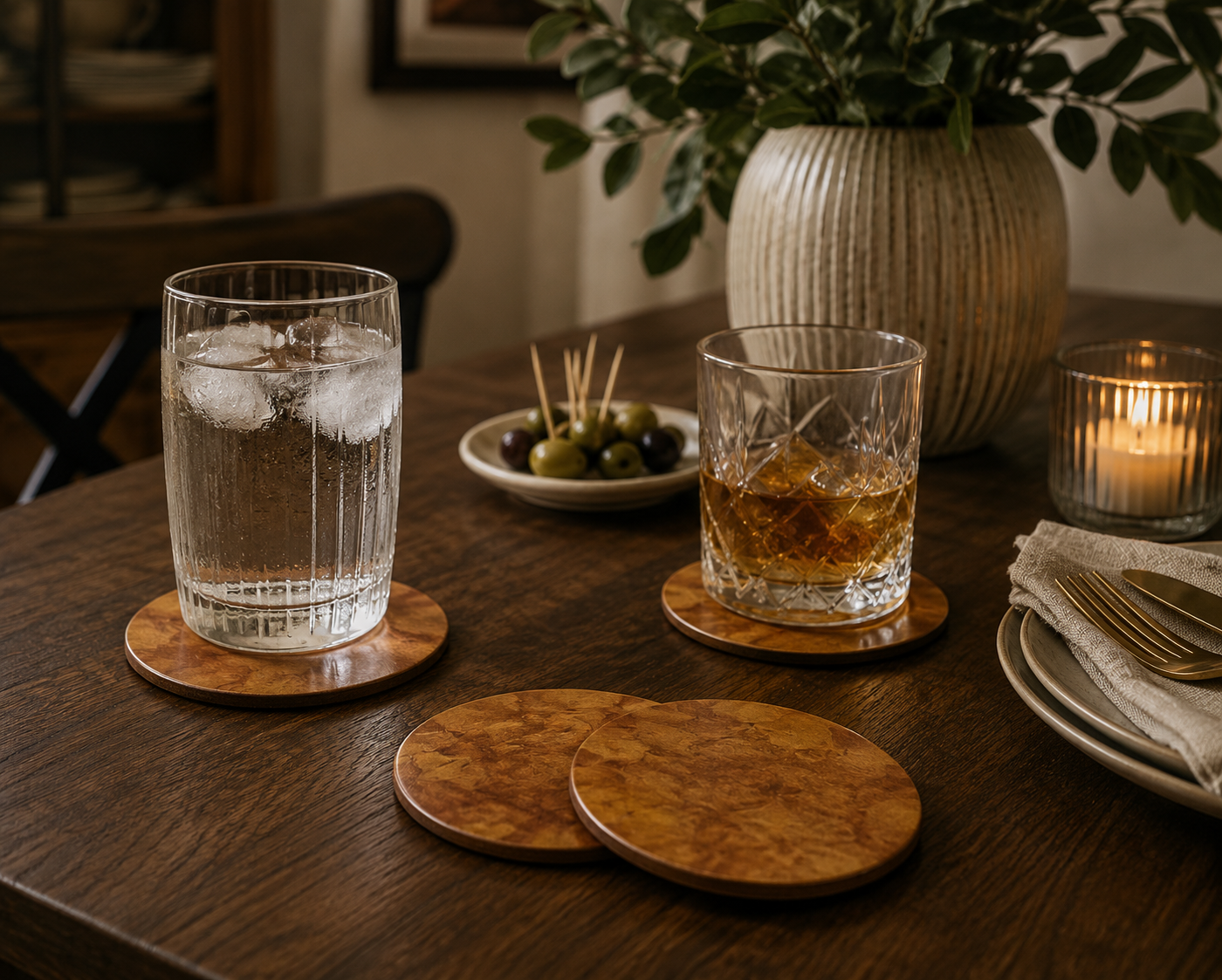 Gold and Copper Hand Painted Ceramic Coasters