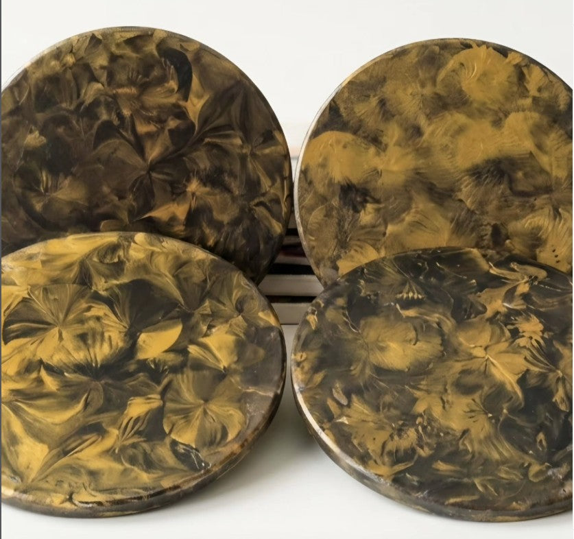 Hand Painted Black and Gold marbled Ceramic Coasters - Modern Home Decor